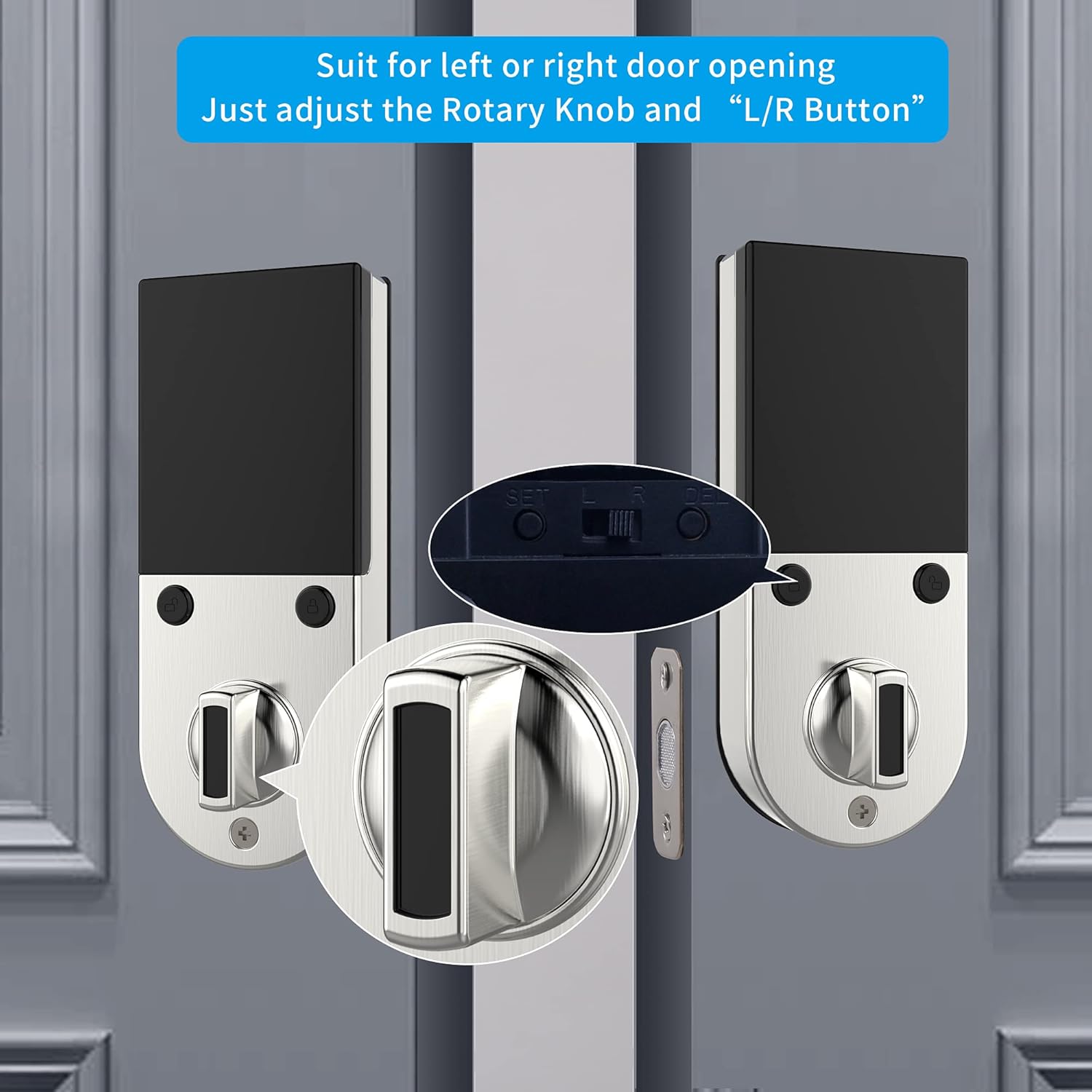 Image showing how to adjust the Rotary Knob and L/R Button for left or right door opening.