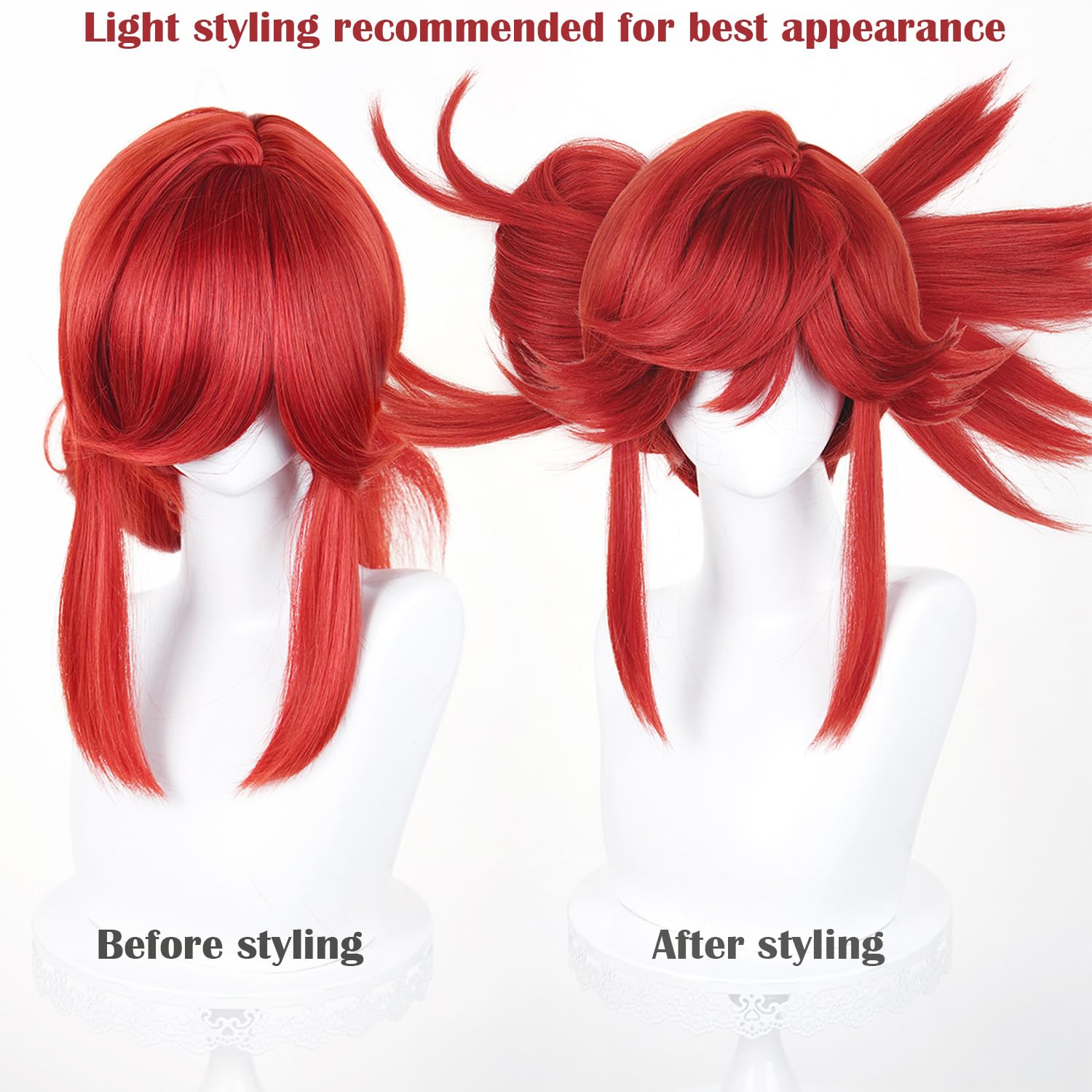 LABEAUTÉ Riyo Reaper Cosplay Wig Red Anime Wig Heat Resistant Synthetic Short Layered Hair with Bangs Adjustable Cap for Adult Women Men Halloween Party Comic Con + Wig Cap