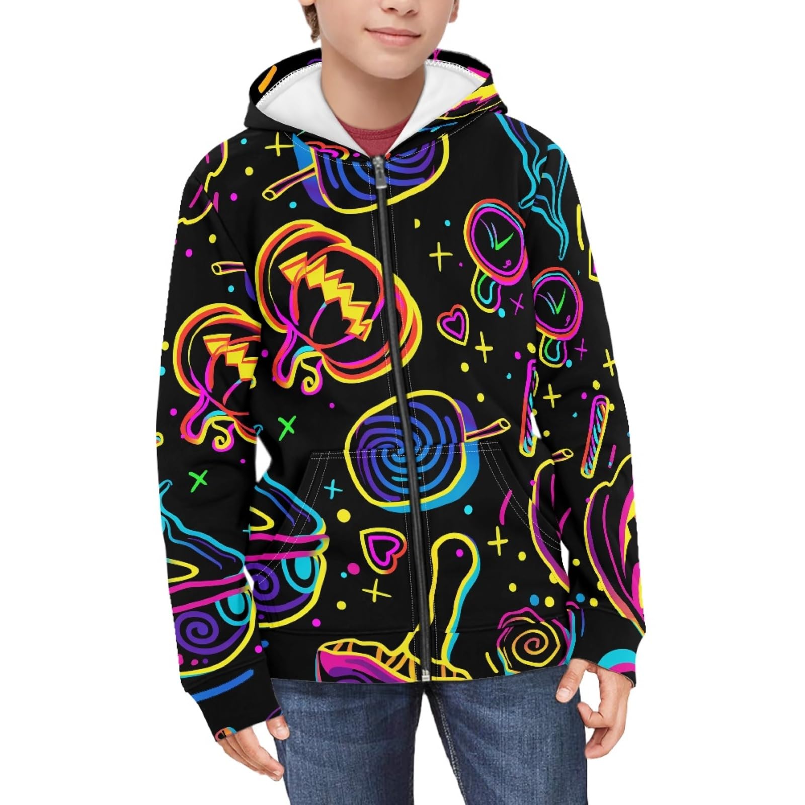 Coloranimal Unisex Girls Boys Long Sleeve Casual Hoodies &amp; Sweatshirts Tops Kids Zip Up Jacket Coat Age 6-16 Year