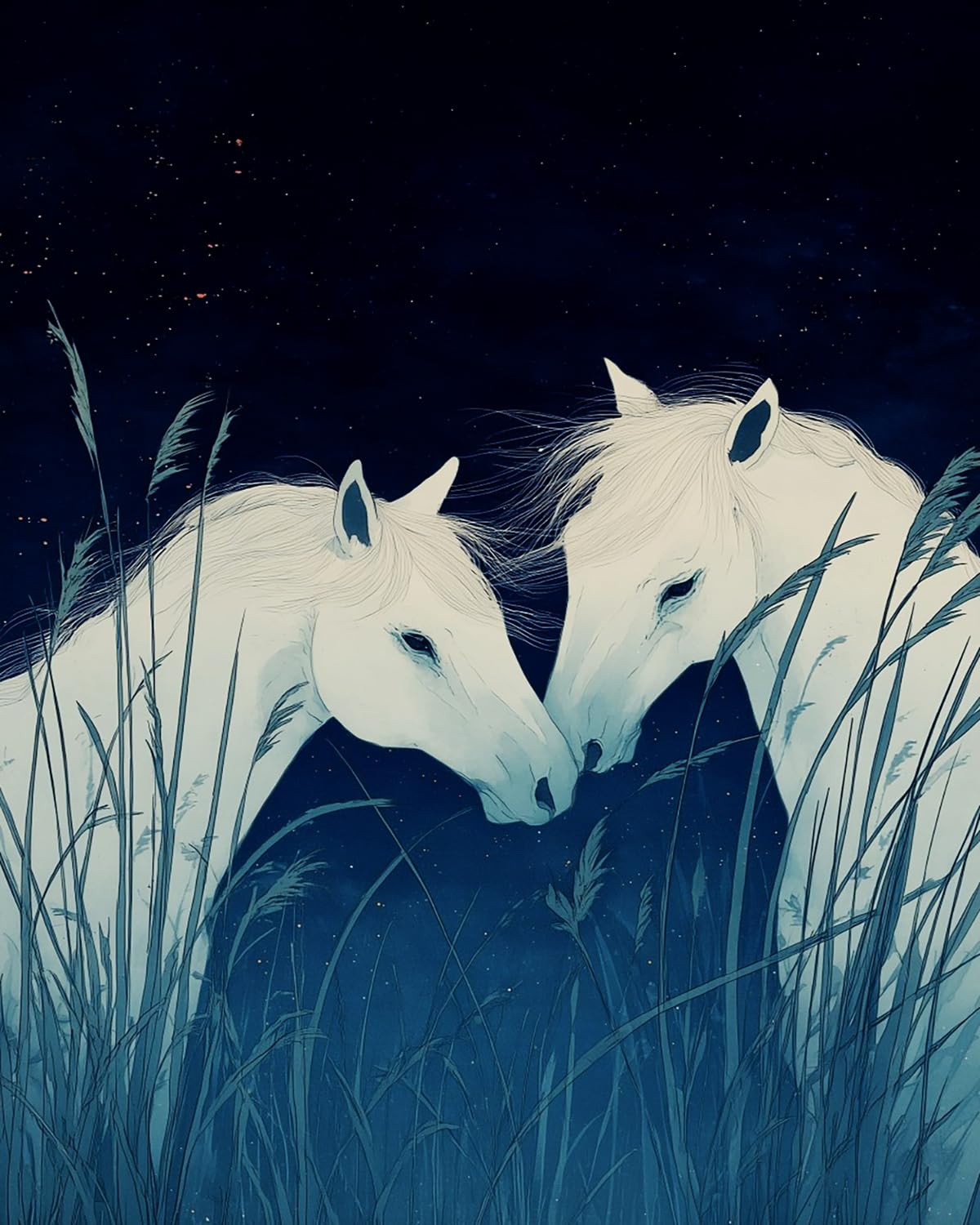 Liubaishi Black Paint By Numbers For Adults, Two White Horses Under The Starry Night, 16X20 Inch Acrylic Canvas Kit With Brushes And Paints