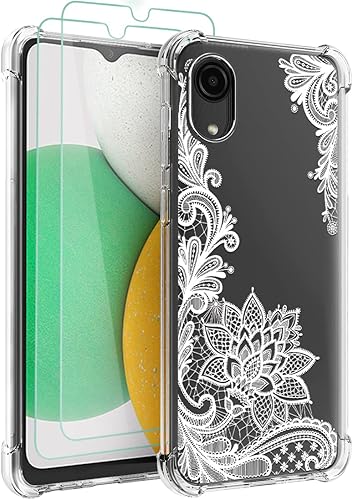 Osophter Funda para Galaxy A03 Core con 2 protectores de pantalla Flower Floral para niñas y mujeres, absorción de golpes flexible de goma TPU funda
