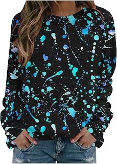 Ladies Long Sleeve Outfits Colorblock Outfits Sweatshirt for Women Boat Neck Tie Dye Winter Fall Outfits 2023