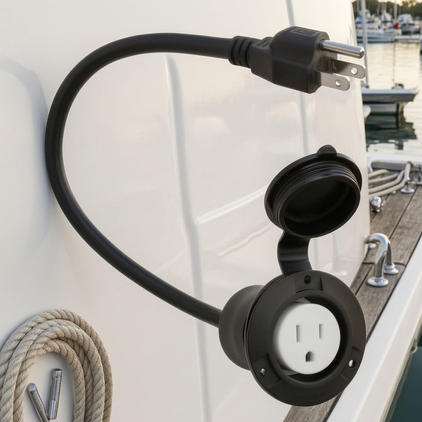 F Fityle Enchufe Entrada con Tapa Empotrable | Resistente a la Intemperie, Conector 5-15P, para Autocaravana, Estilo A