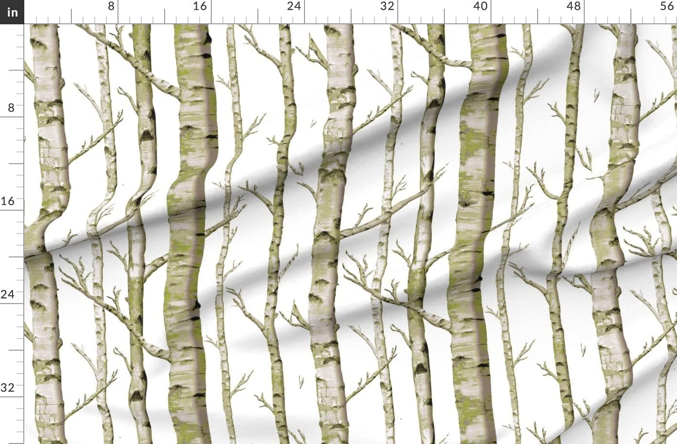 Spoonflower Fabric - Birch Grove Trees Forest Green Spring Woodland Printed on Organic Cotton Sateen Fabric by The Yard - Sewing Quilting Apparel Home Decor