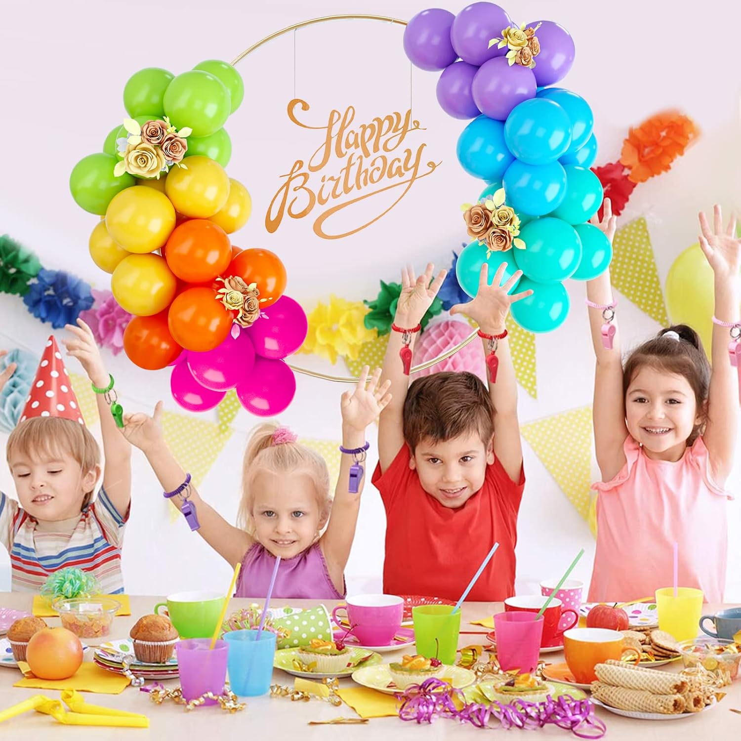 Rainbow Balloons, 50PCS Multicolor Rainbow Balloons Arch in Blue Green Purple Yellow Orange Hot Pink Latex Balloons For Birthday Wedding Baby Shower Engagement DIY Balloons Decoration Party Supplies image 5 of 7 B0B9M41K9F