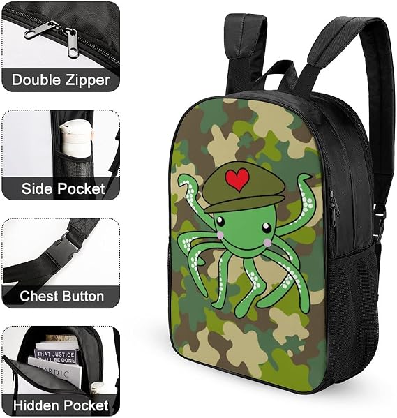 Personalized City Backpacks Teens Daily Bag Camouflage Octopus Printed Casual Daypack Rucksack