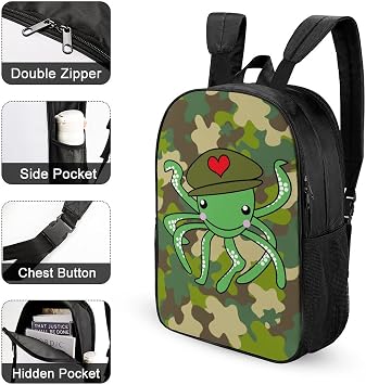 Personalized City Backpacks Teens Daily Bag Camouflage Octopus Printed Casual Daypack Rucksack