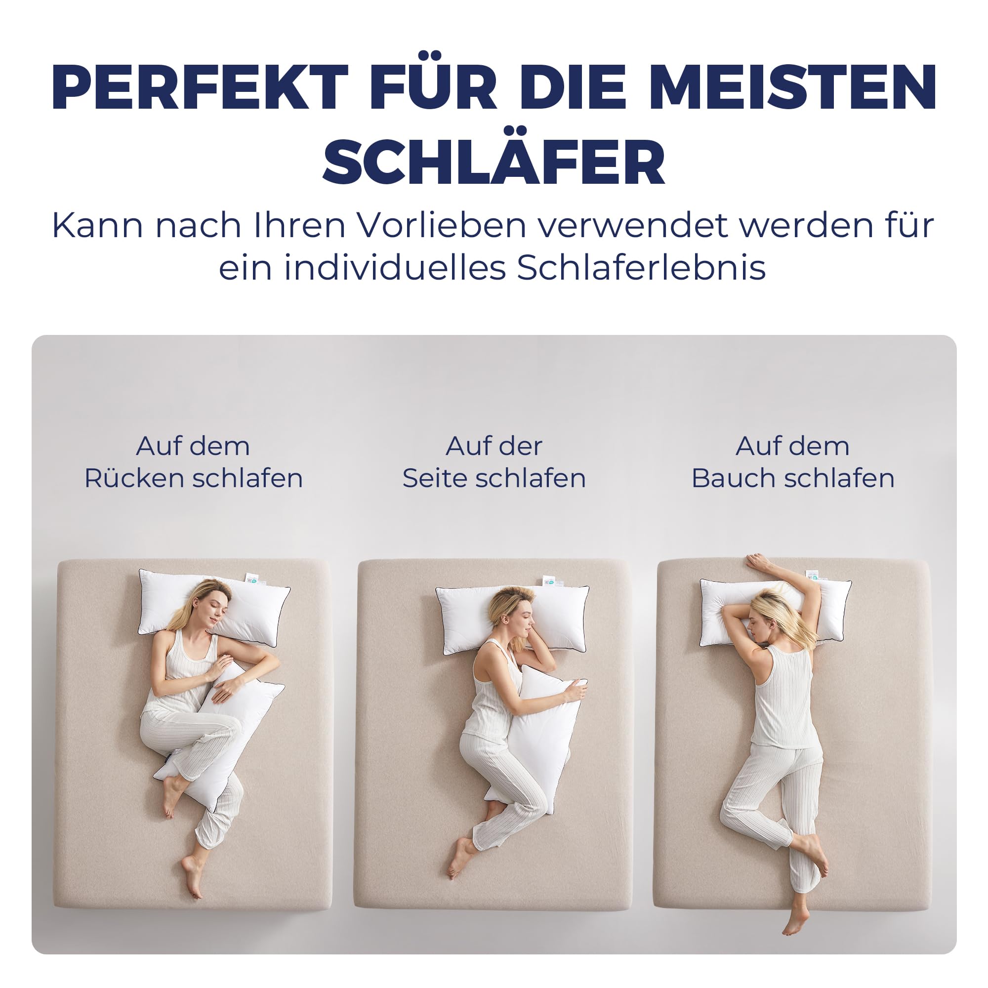 Kopfkissen Gänsefederkissen,Kissen mit Gänsefederfüllung, Ergonomisch optimiert Nackenstützkissen, 80X80cm Kissen 2er Set mit Bezug aus 100% Baumwolle Extra-Baumwollfüllung