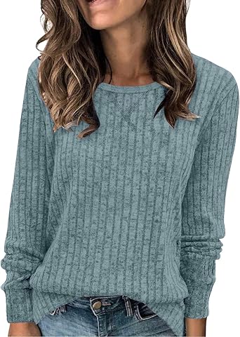 Sweater for Women Long Sleeve Henley Shirts Tunic Tops to Wear with Leggings Crew Neck Sweaters Trendy Sweatshirt