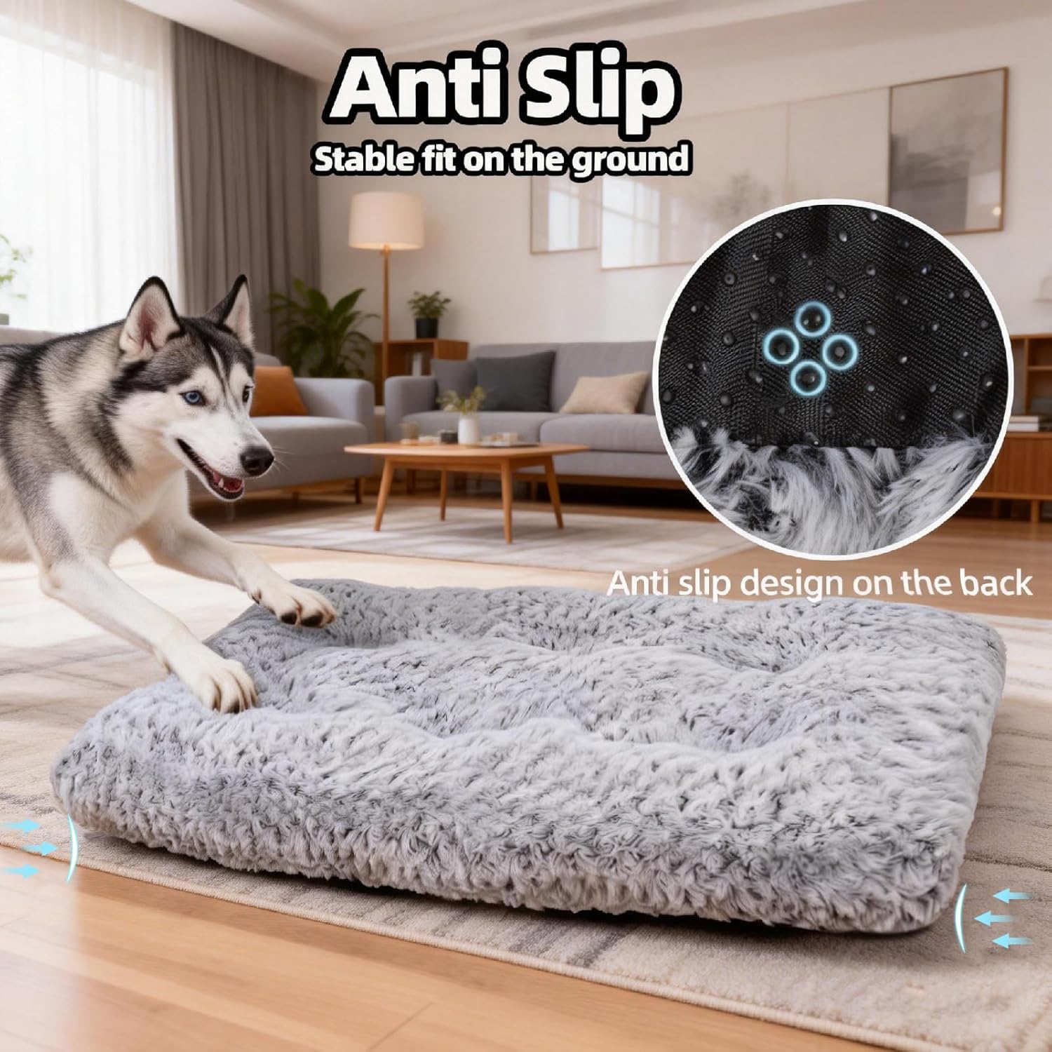 Extra Large Dog Bed Deluxe Plush, Washable Big Dog Beds, Indestructible Dog Crate Pad, Anti-Slip Soft Pet Bed, Comfy Kennel Pad for Large, Jumbo, Small, Medium Dogs Extra, 41"x 27"-XXL, Light Gray