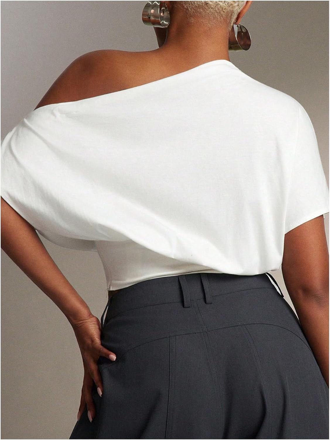 SHENHE Women's Off Shoulder Short Sleeve T Shirt Cinched Waist Crop Top Tee Streetwear - Image 3