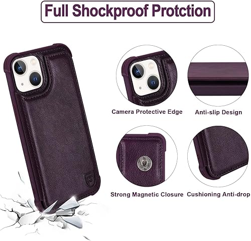 Miniatura 10 de VANAVAGY Funda tipo cartera para iPhone 13 Pro para mujeres y hombres, funda de cuero con tapa para teléfono, compatible con soporte magnético para