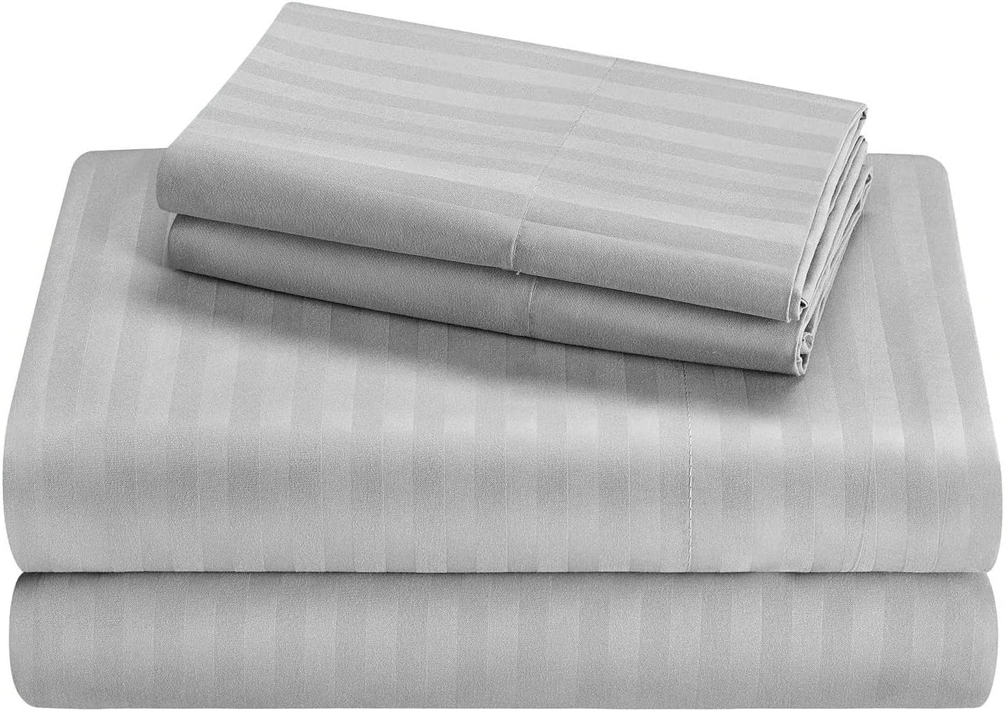 25" Extra Deep Pockets 6-PC Sheet Set - 1000 Thread Count, 100% Egyptian Cotton [1 Flat, 1 Fitted, 4 Pillowcases] 1000-TC Soft Long Staple Cotton - King Size, Light Grey Stripe Color