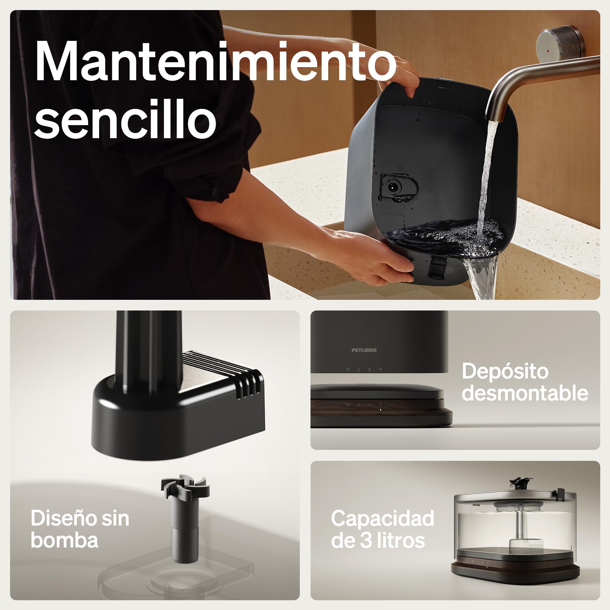 PETLIBRO Dockstream 2 Fuente Agua Gatos, Bebedero Automático App WiFi, 23dB Silencioso, Fácil Limpieza, 3L Acero Inoxidable, sin BPA — Batería 5000mAh Inalámbrico, Negro