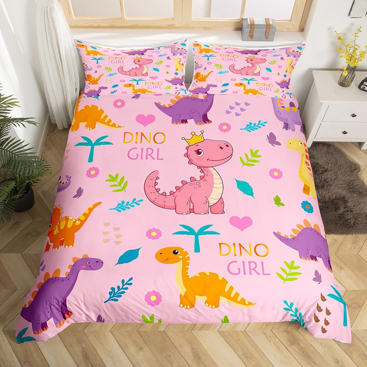 Housse de couette 135x200 dinosaure rose le cadeau déco de chambre idéal