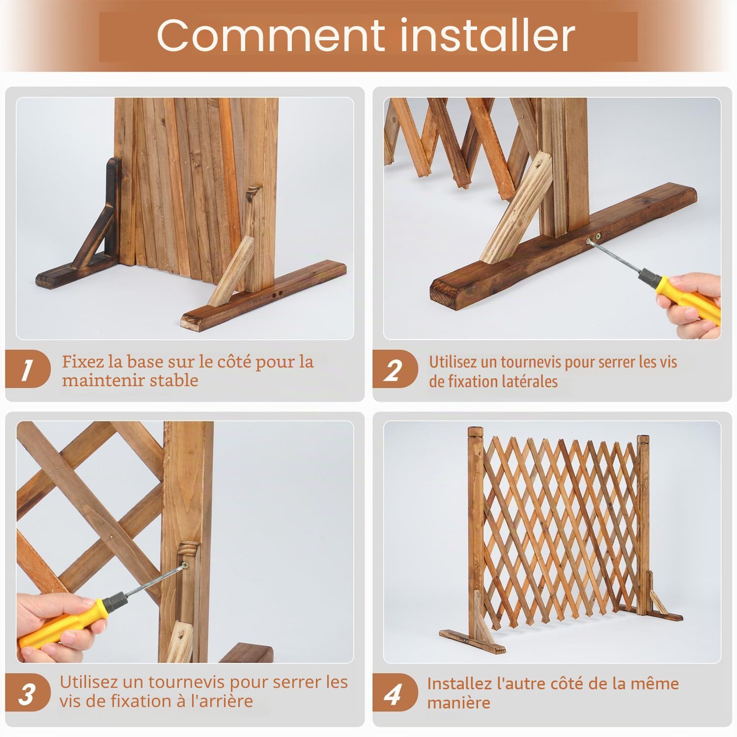 uyoyous Lot de 2 treillis de clôture extensibles en bois, panneaux de treillis de jardin extensibles, longueur 34-160cm, panneau d'écran de jardin pliable autoportant pour patio, pelouse, barrière de