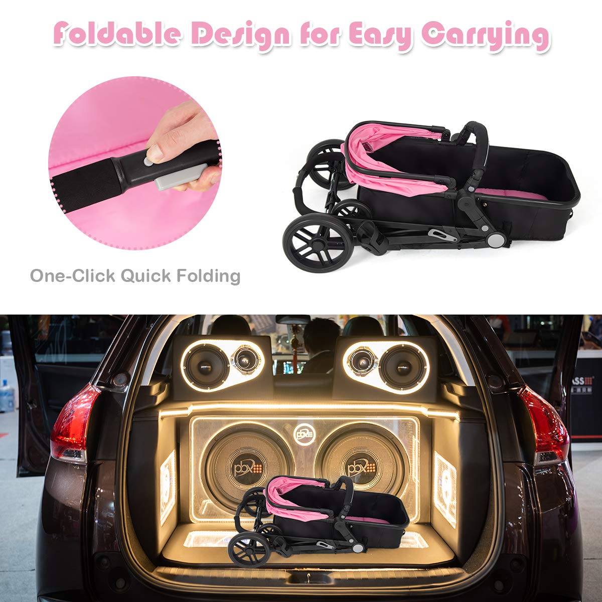 HONEY JOY Baby Stroller, High Landscape Convertible Infant Bassinet Stroller, Adjustable Canopy & Backrest, Storage Basket, Cup Holder, Foldable Newborn Carriage Pram Stroller (Pink)