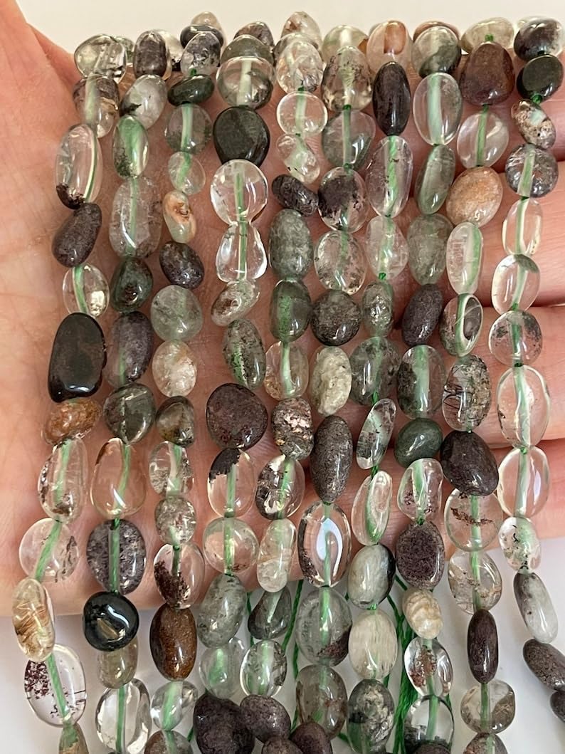 Natural Green Phantom Quartz Nuggets Smooth Beads 6mm 8 inch Long String Jewelry Making Gemstone Beads for Necklace Bracelet