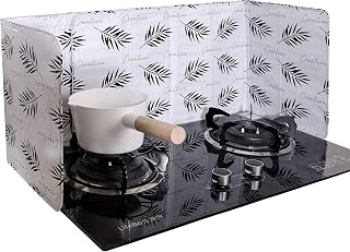 Shappy 2 Pcs 3 Sided Splatter Guard Foldable Grease Splatter Screen for Frying Pan Aluminum Foil Splash Guard for Stove Top Oil Splash Block Barrier for Cooking Kitchen(White,Leaf)