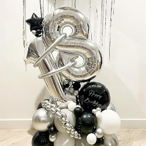 Vista 91 de Globos plateados con el número 40, globos de 40 pulgadas, globos de aluminio de Mylar de 40 pulgadas para fiesta de cumpleaños de 40 años, S-número