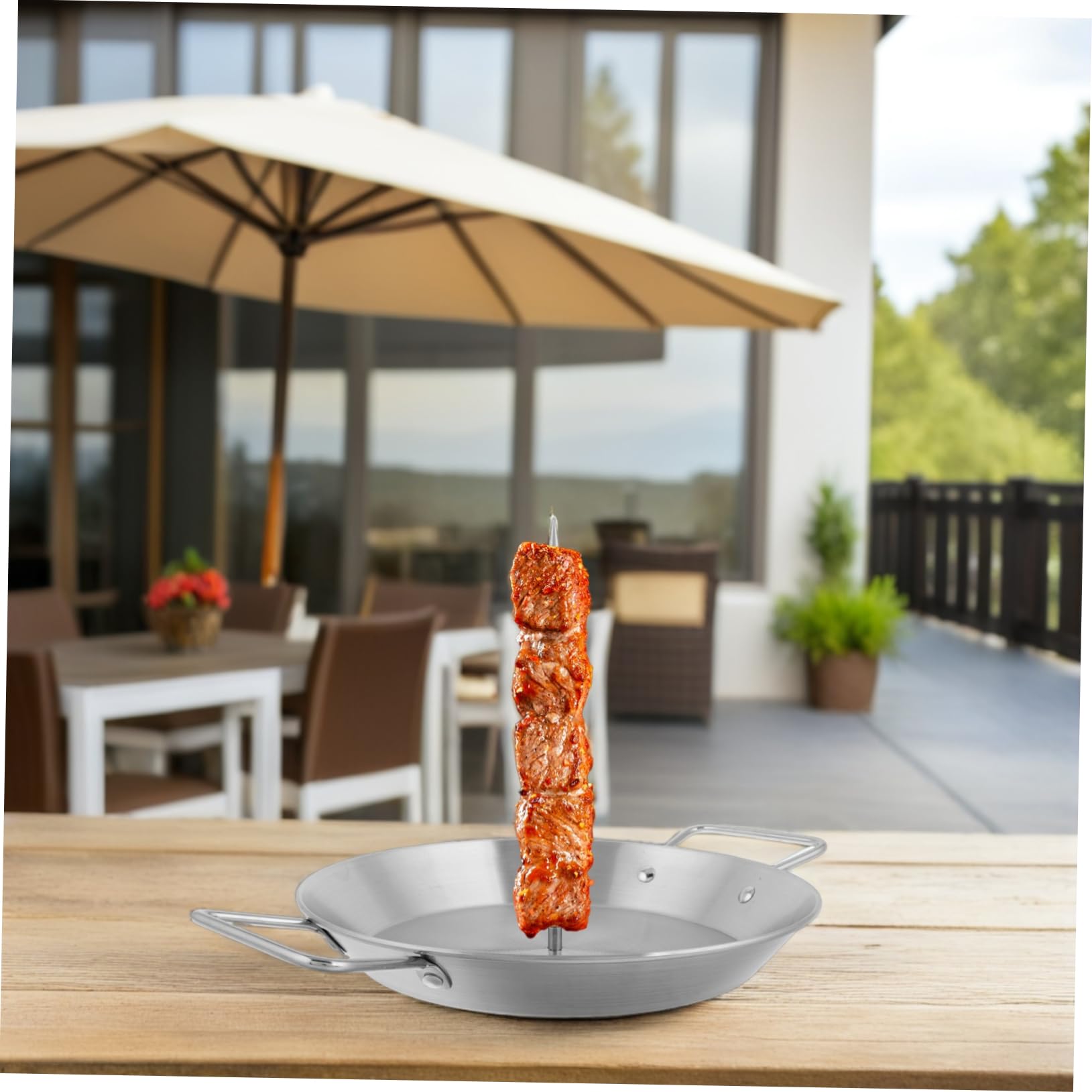 Parrilla Vertical para Barbacoa con 3 Pinchos Extraíbles | 1 Juego con Cepillo para Aceite, Diseño Vertical, Uso para Shawarma, Kebabs, Pescado y Salchichas
