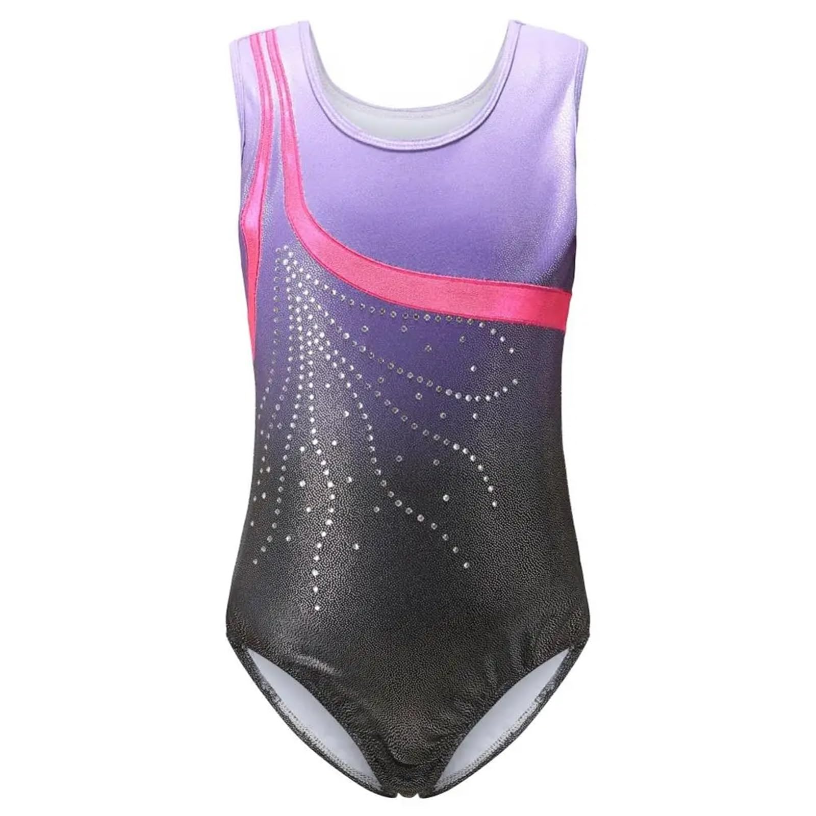 Maillot Gimnasia Ritmica Leotardo de Ballet for niñas Gimnasia sin Mangas Leotardo Profesional de una Pieza con Brillo de Rhineston(P,6)