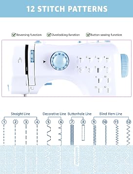 Portable Sewing Machine for Beginners,Maquina de Coser,Table and Kit,Blue | With Extension Table,42PCS Sewing Kit, 12 Stitches,2 Speeds, Foot Pedal, Dual Power, Mini Electric