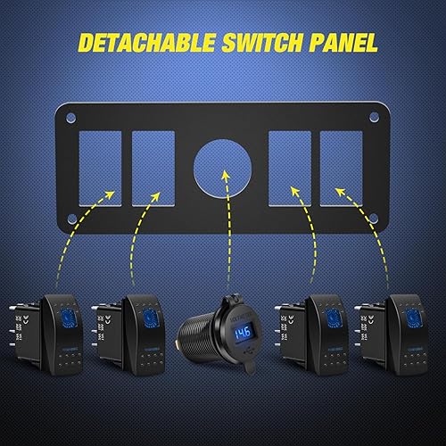 Miniatura 5 de Nilight Panel de interruptor basculante de 4 bandas con voltímetro impermeable de 12 V CC PD tipo C y QC 3.0 cargador USB calcomanías de brillo