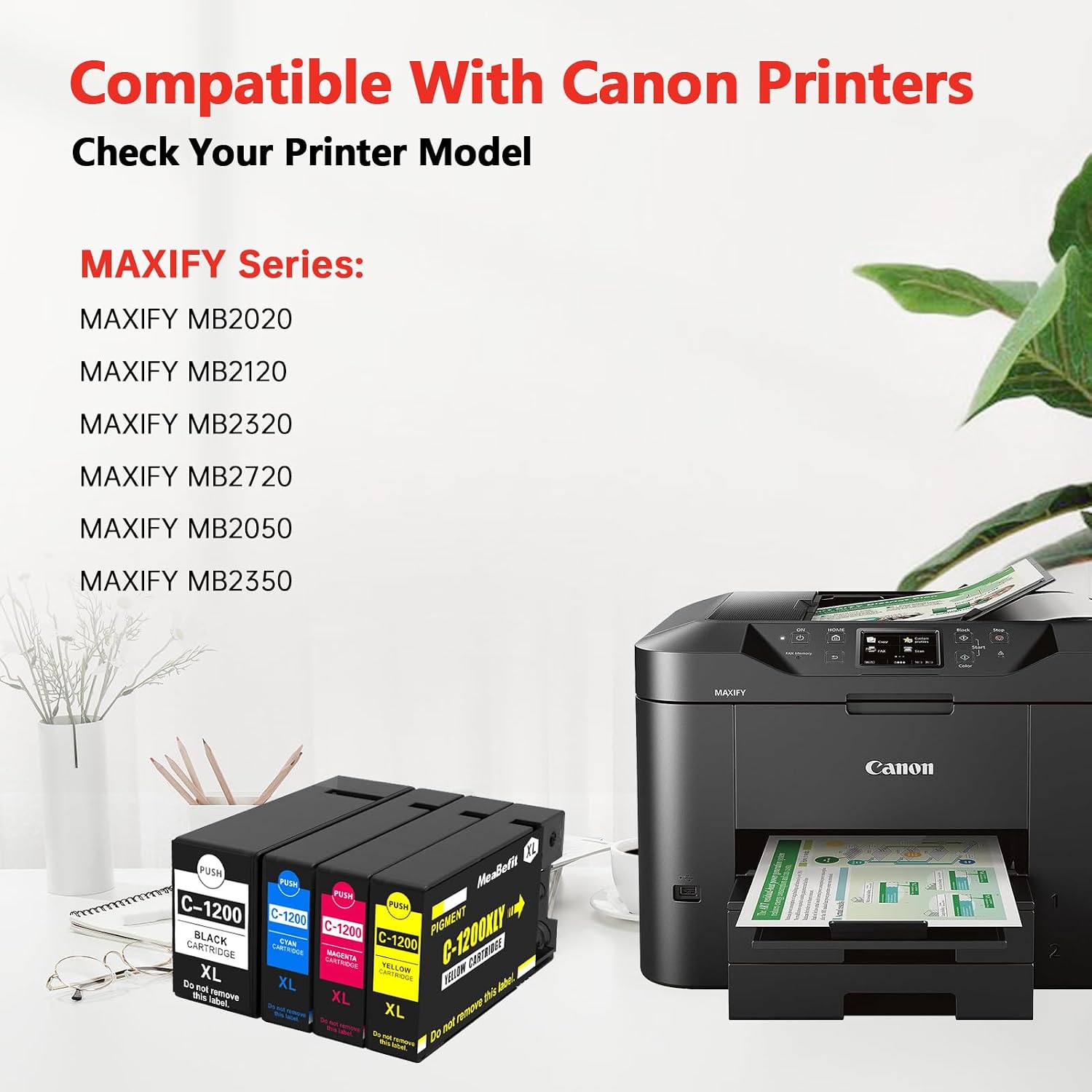 1200 1200XL Ink cartridges Compatible for Canon Maxify 1200 Ink Cartridges 1200XL PGI-1200 PGI1200XL to Use with MAXIFY MB2720 MB2120 MB2320 MB2020 Printer(Black, Cyan, Magenta, Yellow, 4-Pack)