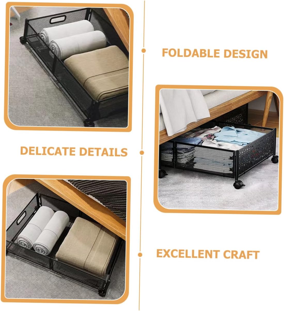 Foldable under Bed Storage Rack Wheels Bed Storage Organizer for Space Saving