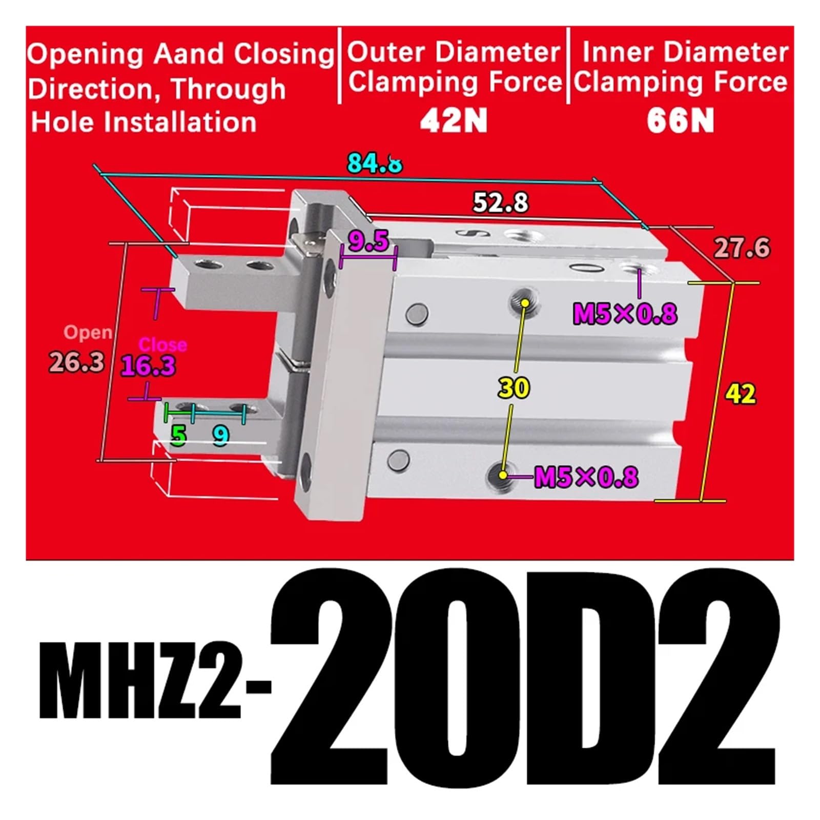 1 szt. MHZ2 Opona Palec Cylinder Równoległy Szczypce MHZ2-10/16/25/32/40D1/D2/D3 Aluminiowe zaciski z drutu bocznego(MHZ2-20D2)