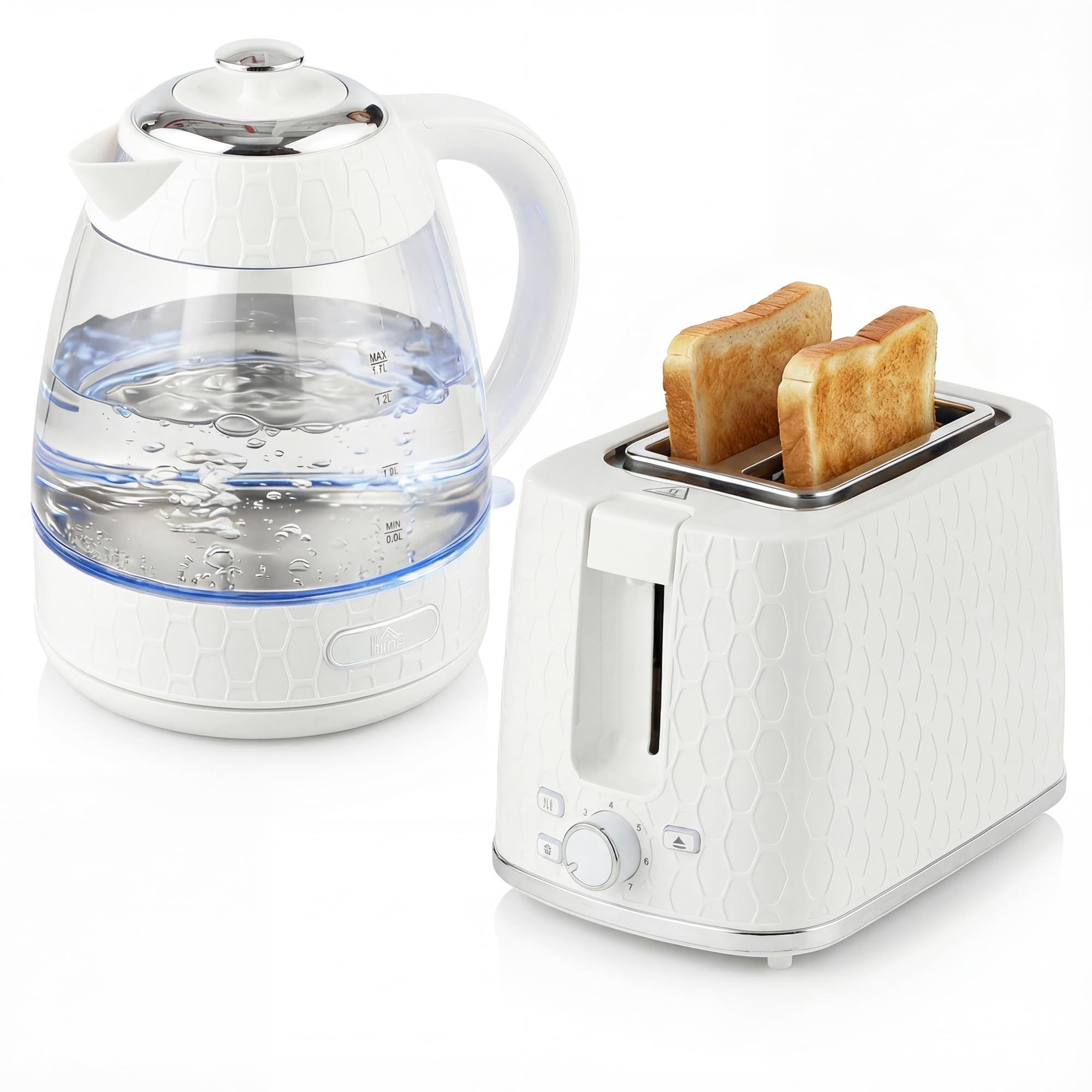 Homcom (Cream) Kettle And Toaster Set With Limescale Filter, Crumb Tray Cream