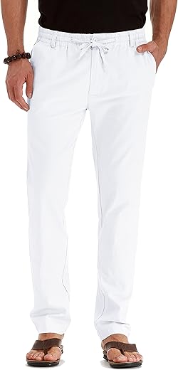 Sailwind Men’s Drawstring Linen Pants Casual Summer Beach Loose