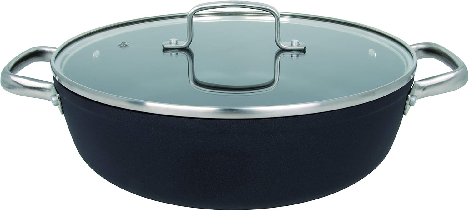 Arcos Samoa Series Non-Stick Casserole 28 cm and 4.3 L Forged Aluminium Suitable for Any Kitchen Cold Effect Stainless Steel Handles Energy Saving System Colour Black Full Induction