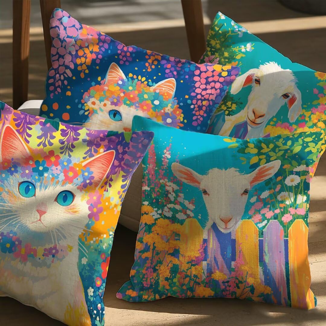 Housse de coussin extérieur imperméable 60x60 cm lot de 4 décoration lin canapé patio jardin