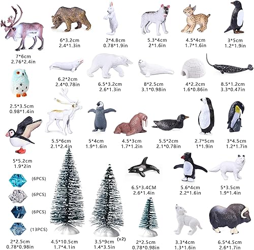 Miniatura 2 de SIENON El juego de 60 juguetes de animales árticos incluye 23 mini animales polares con oso polar, pingüino, caribú, frailecillo, lince, 1 iglú, 4
