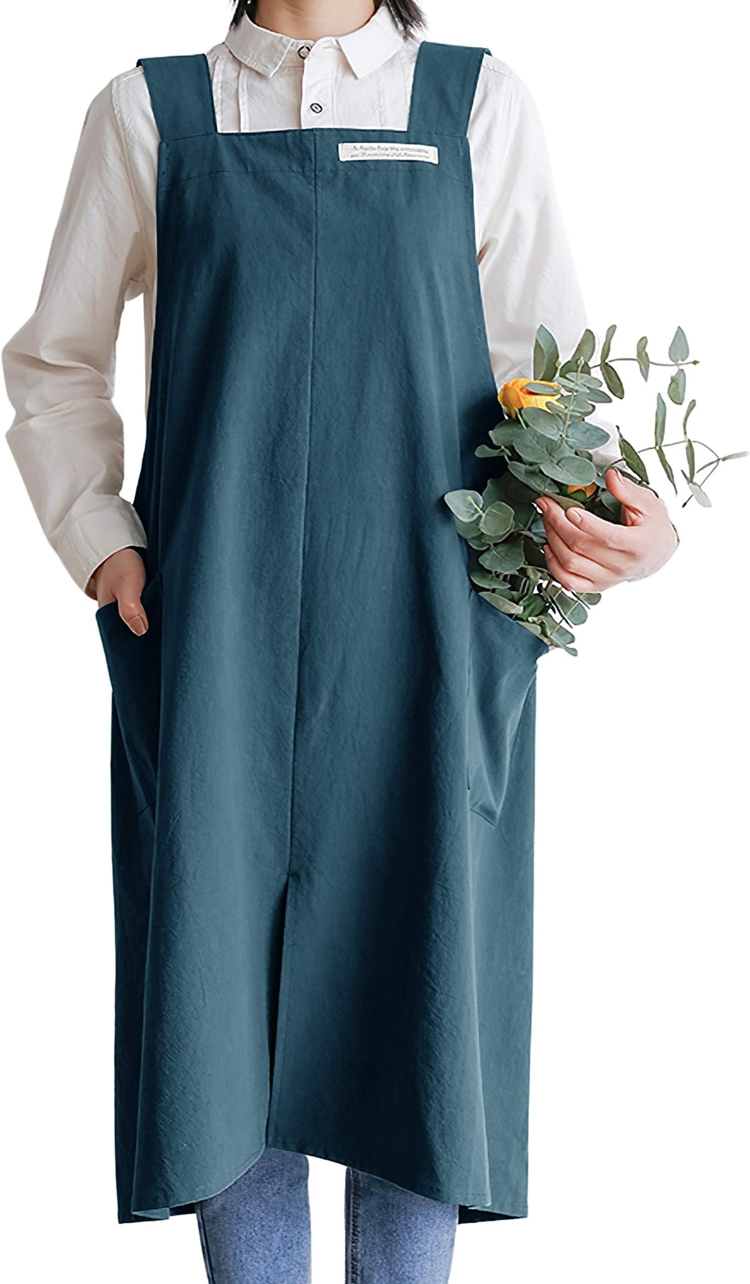 Cotton Aprons for Women and Men | Cross-Back Apron with Pockets