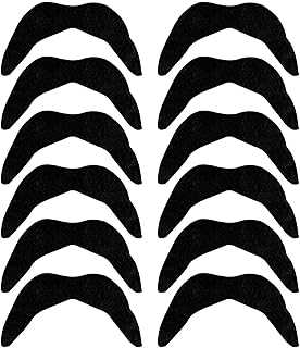 Fake Moustache,12 Pcs Self Adhesive Novelty Mustaches Fancy Dress Stick On Mexican False Moustaches for Adults Kids Masquerade Party Favor, Birthday Party,Costume Party Performance,Black Fake Beards