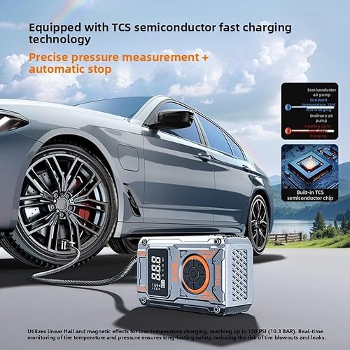 Miniatura 3 de Car Air Pump Wireless Portable With Mecha Punk Style, 4000mAh Battery, Auto Stop, Tire Inflation, Multiple Nozzle Attachments