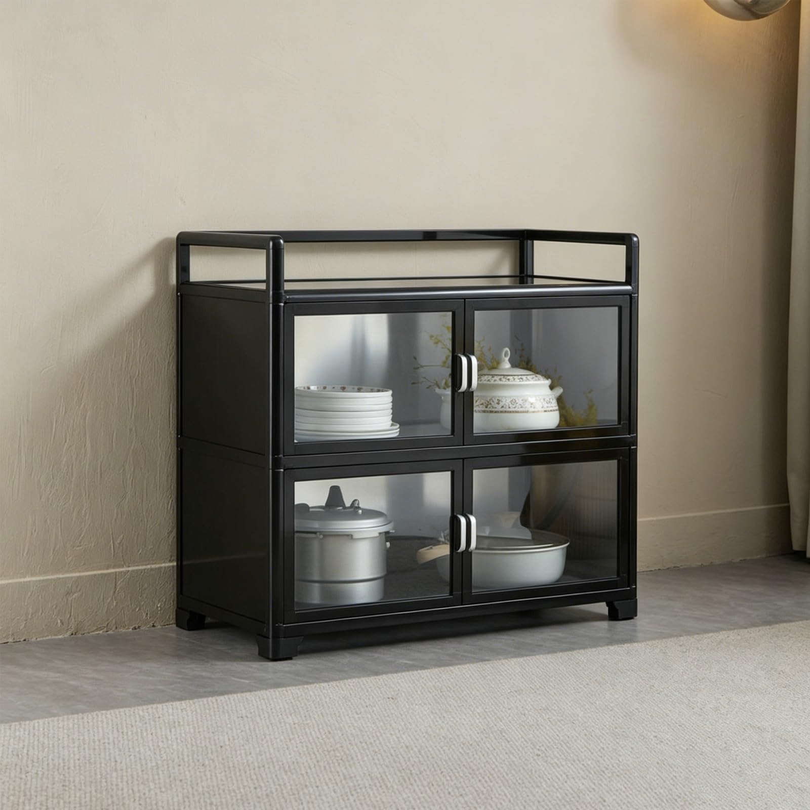 Mueble cocina aparador con puertas vidrio templado y ruedas comedor