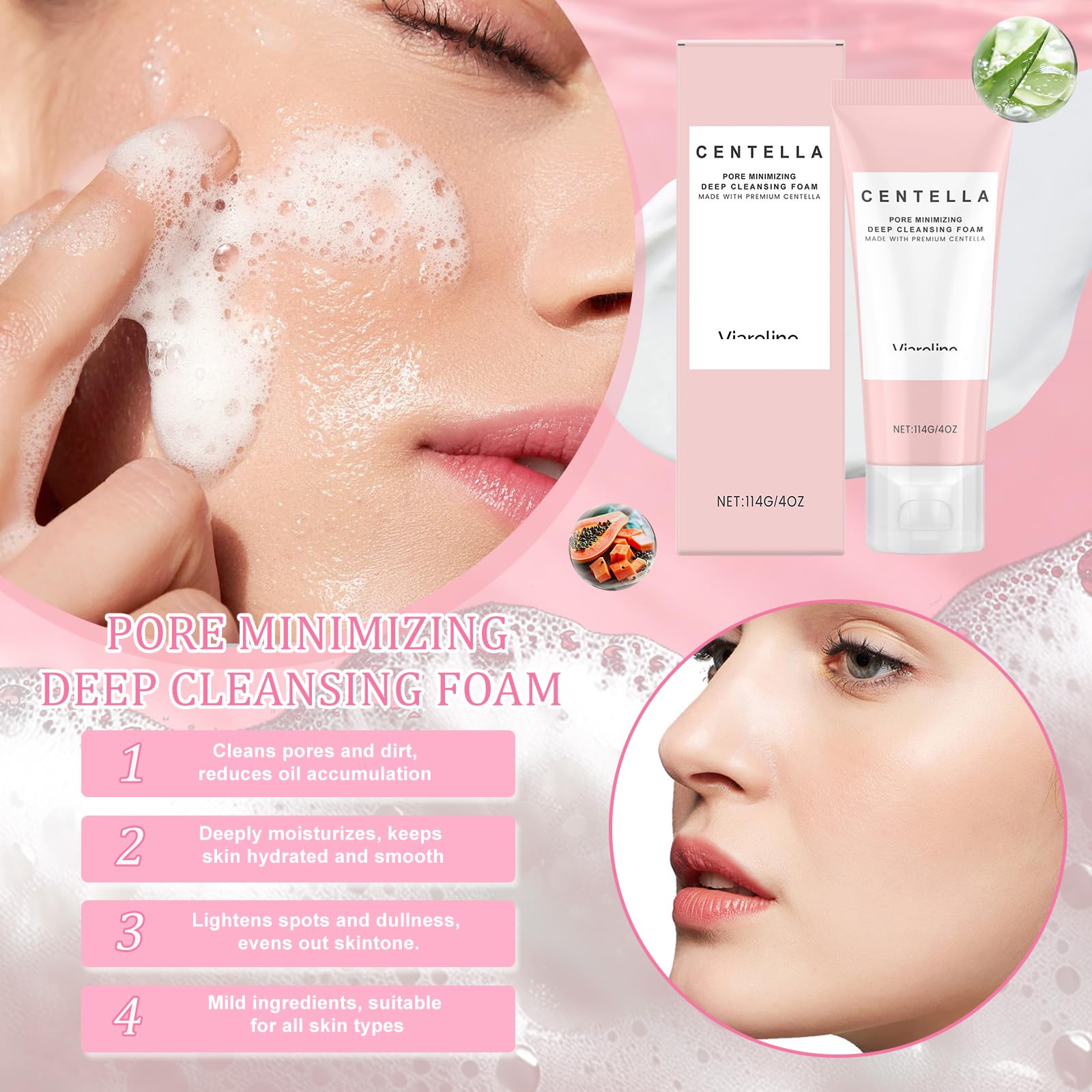 2 Pezzi Centella Detergente Viso + Maschera per Argilla, Kit Centella Asiatica, Madagascar CENtella Skincare, Riduce i Pori, Clay Stick CEntella Ampoule Foam, Adatto a Tutti i Tipi di Pelle