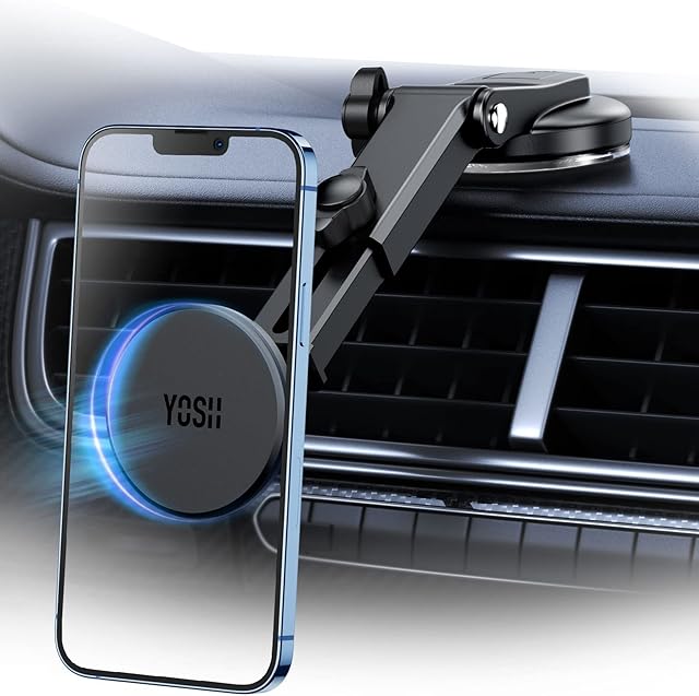 YOSH Mag-Safe Car Mount Dashboard Windscreen, Car Phone Holder Magnetic Phone Car Mount iPhone Car Holder Magnet Phone Holder for Cars for iPhone 14/13/12 Series & MagSafe Case without Metal Plates