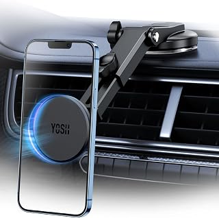 YOSH Mag-Safe Car Mount Dashboard Windscreen, Car Phone Holder Magnetic Phone Car Mount iPhone Car Holder Magnet Phone Holder for Cars for iPhone 15/14/13/12 Series & MagSafe Case without Metal Plates
