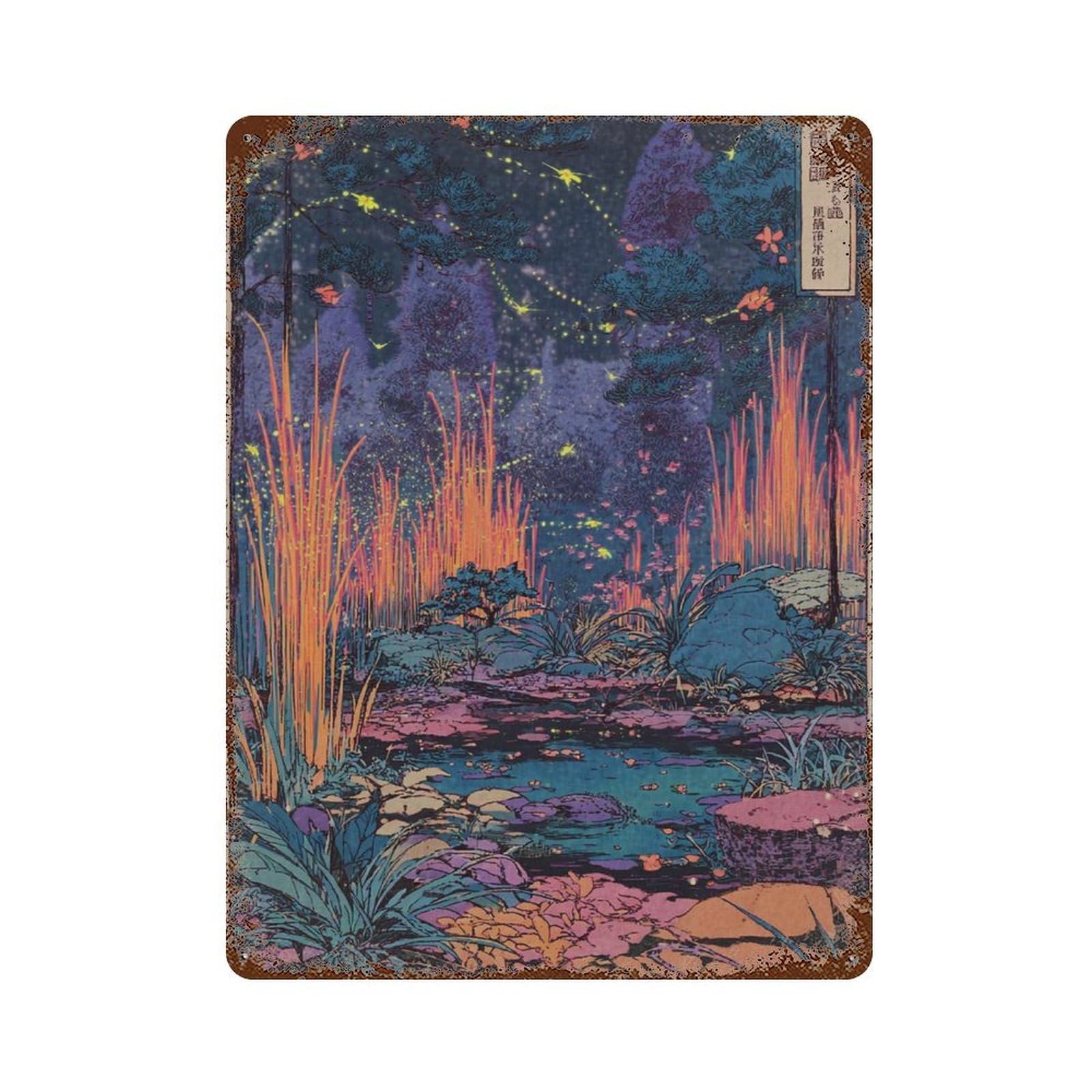 xiaoxiaoshen Firefly Forest Japanese Wall Decor Art Metal Tin Poster Modern Home Decor Art Home Bar Shop Decorations Vintage Sign 40x30cm