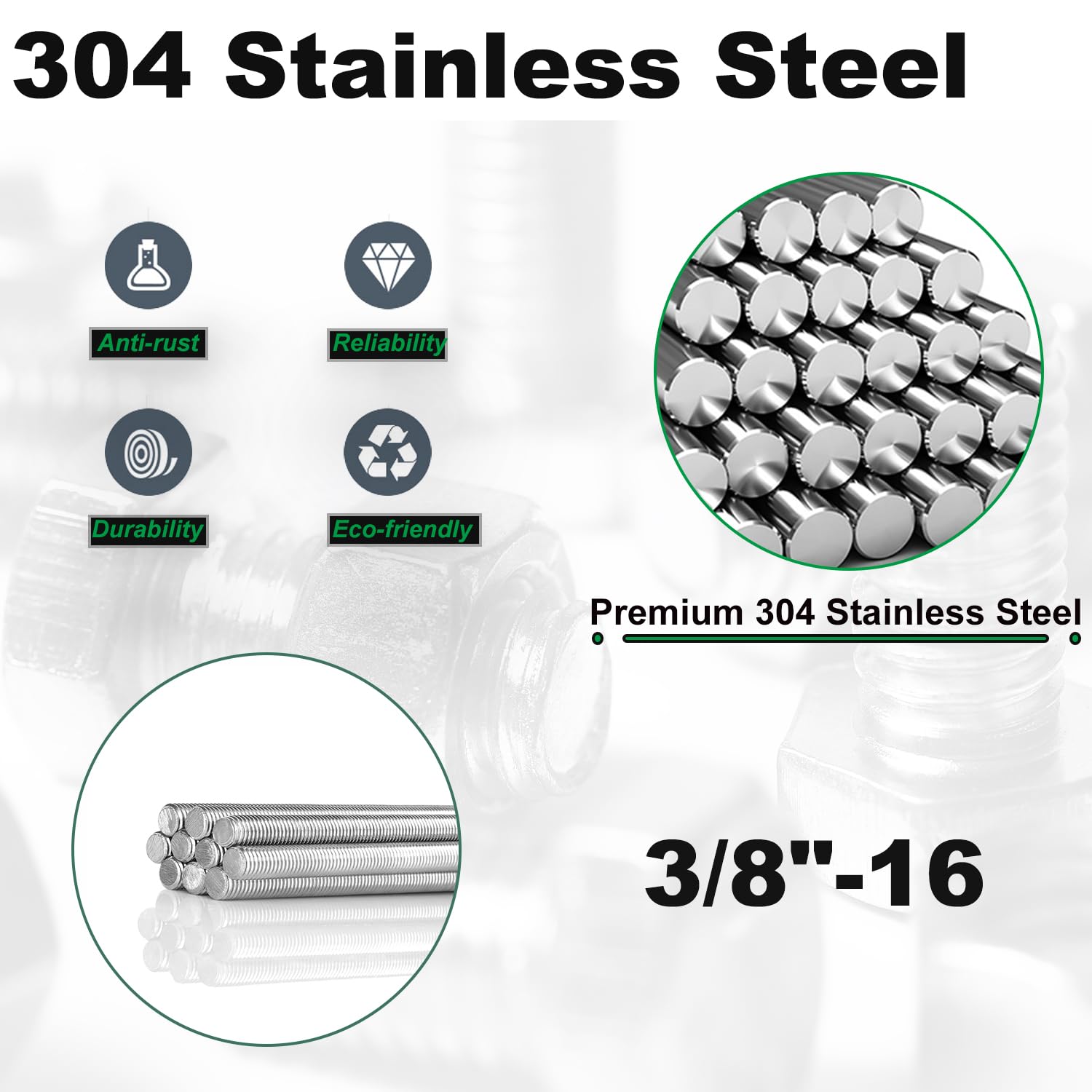 3/8-16 Threaded Rod - Stainless Steel Fasteners -4 3/8-16 Threaded Rod - Stainless Steel Fasteners -4