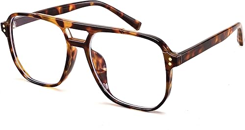 FEISEDY Lentes de bloqueo de luz azul falsos nerd transparentes cuadrados para computadora, ligeros, marco de gafas de piloto de gran tamaño B2866