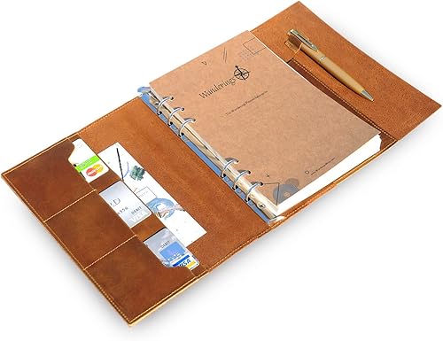 Miniatura 3 de Wanderings Refillable A5 Leather Binder Journal - 6 Ring Binder Organizer with Pockets - Hand-Crafted Genuine Leather Folio - Filofax Compatible.