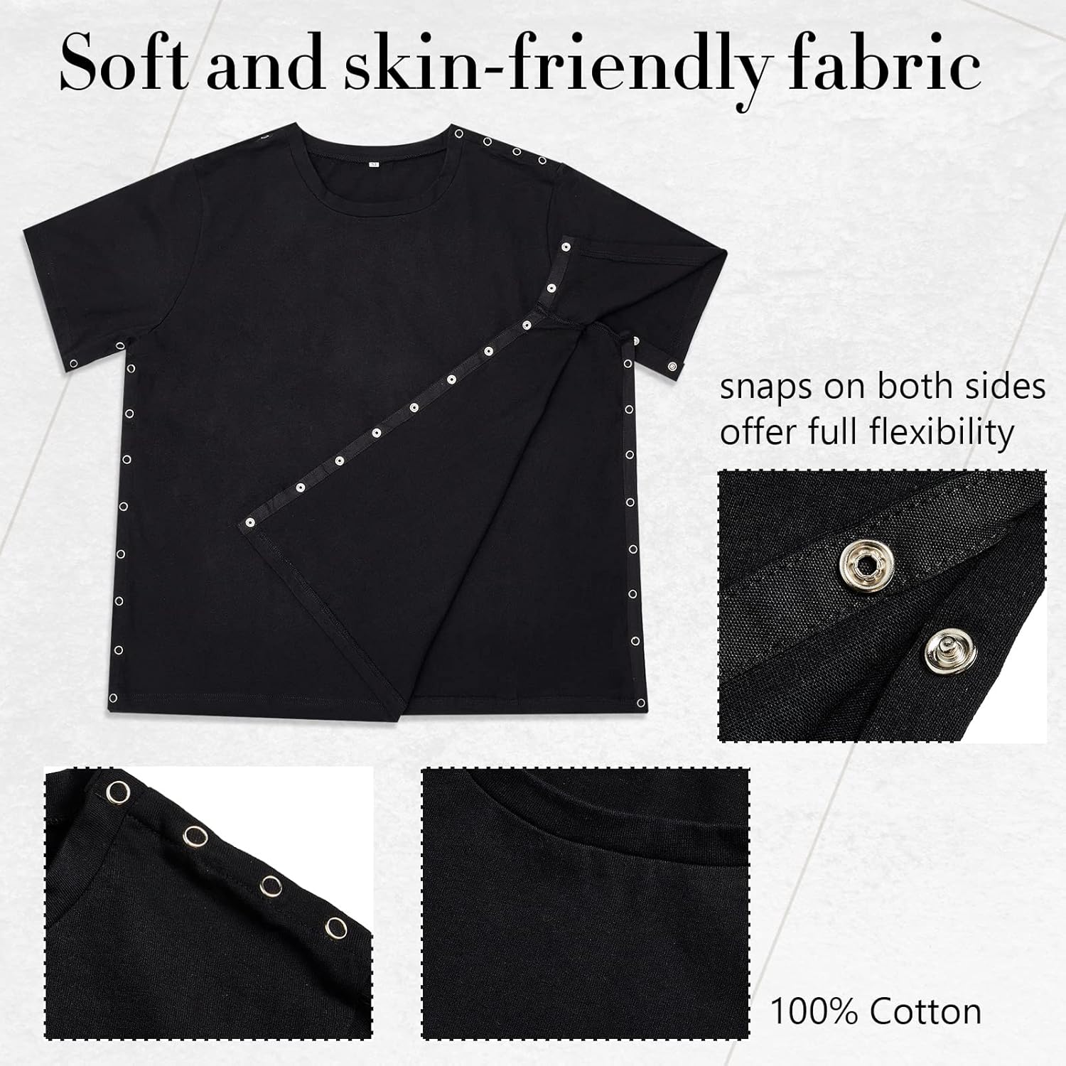 2 Pieces Post Surgery Shirt for Men Women Unisex Shoulder Surgery Shirts Left Right Side Snap Access Recovery Hospital Shirts