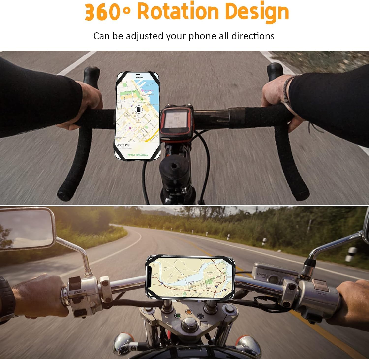 Porta Cellulare Bici, Universale Supporto Smartphone per Bici 360° Rotabile, Staccabile Telefono Porta per MTB Moto Bicicletta Compatibile con iPhone 17/16/15/14, Smartphone 4.5"-7.0" (Nero-4)