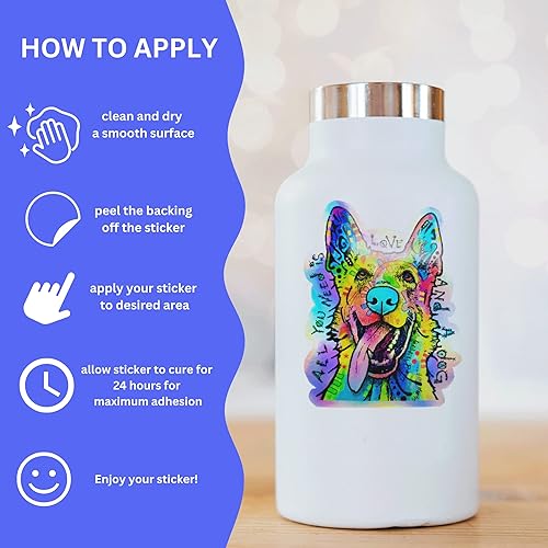 Miniatura 6 de Adhesivo de pastor alemán  "All You Need is Love and a Dog" Dean Russo - Calcomanías holográficas impermeables para automóviles, ventanas de coche,